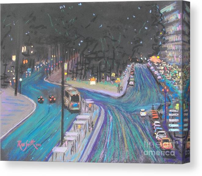 Pastels Canvas Print featuring the pastel Lisbon by night by Rae Smith PAC