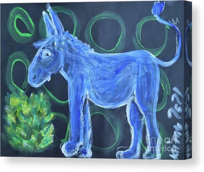 Donkey Canvas Print featuring the painting Little Blue Donkey by Mimulux Patricia No