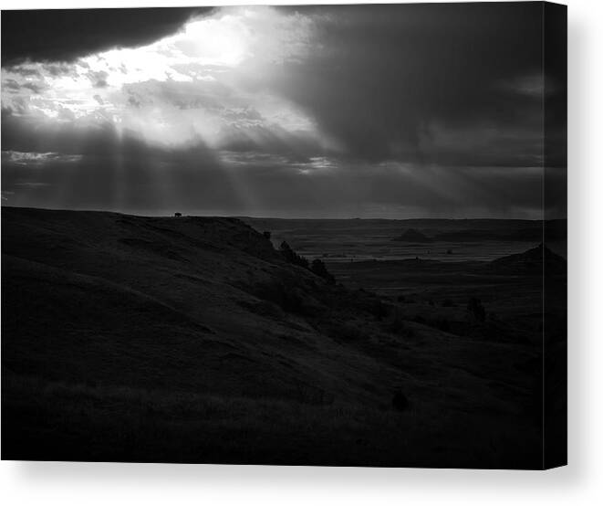 Lone Bison On Dramatic Landscape Canvas Print featuring the photograph Lone Bison On Dramatic Landscape by Dan Sproul