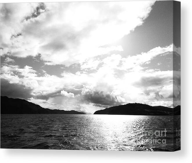 Loch Ness Canvas Print featuring the photograph Majestic Loch Ness - black and white by Rebecca Harman