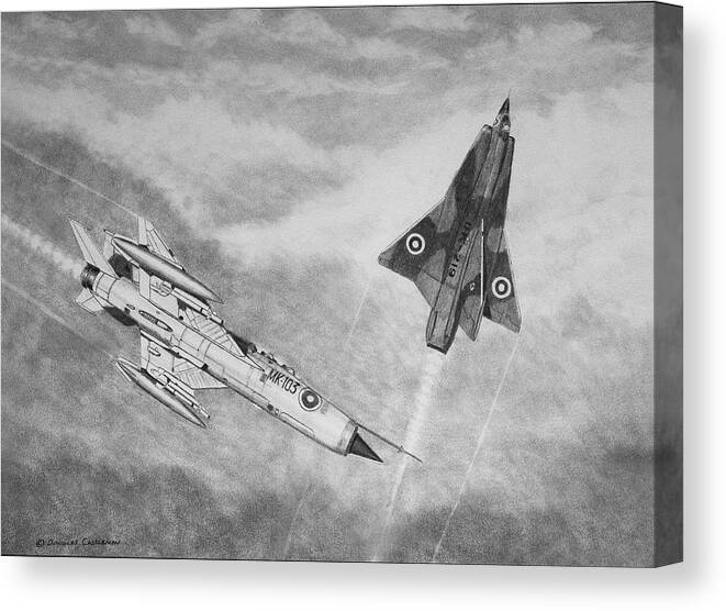 Military Canvas Print featuring the drawing MiG-21 and Saab 35 Draken by Douglas Castleman