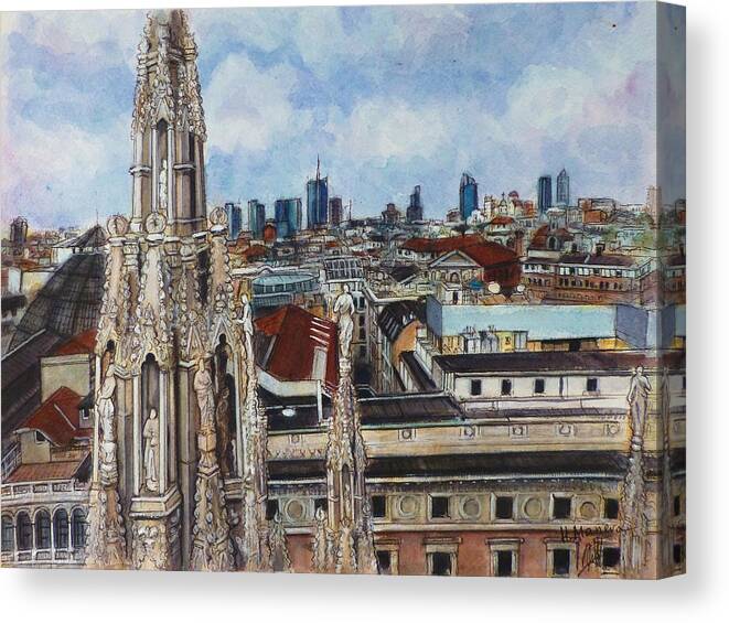 Architecture Canvas Print featuring the painting Milano II by Henrieta Maneva