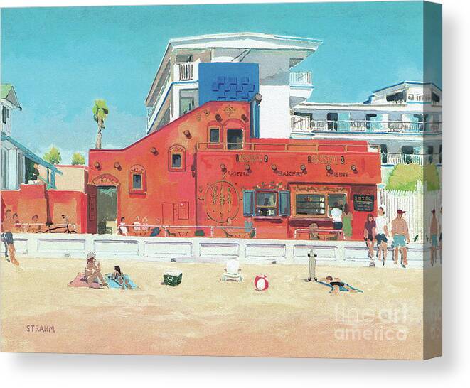 Pacific Beach Canvas Print featuring the painting Mission 2 Coffeehouse - Pacific Beach, San Diego, California by Paul Strahm