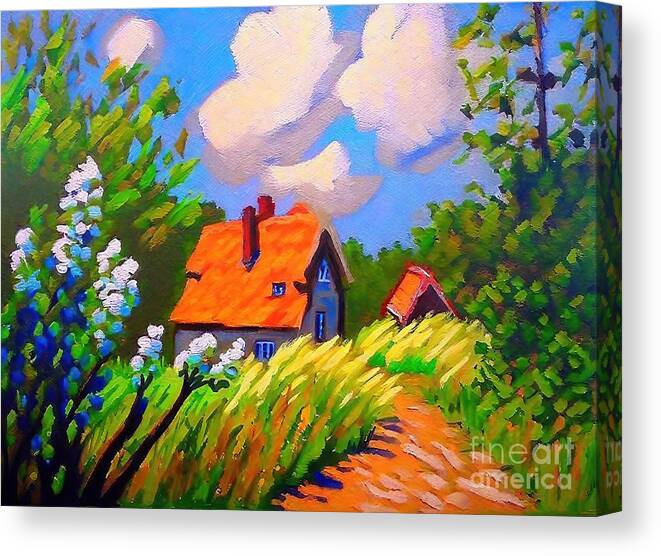 French Impressionist Canvas Print featuring the painting Monet in Canada? Painting french impressionist canadian landscape garden path claude monet style flowers foliage homes architecture art artist artistic background beautiful brush building canvas by N Akkash