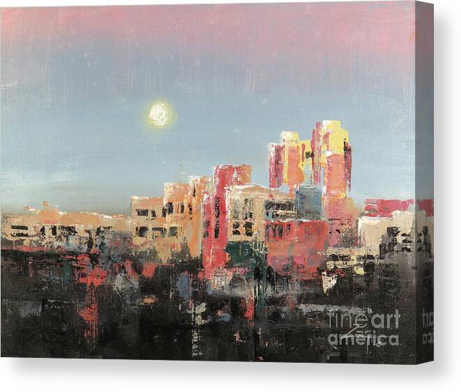 Moon Canvas Print featuring the painting Moonrise Over The Fort by Zan Savage