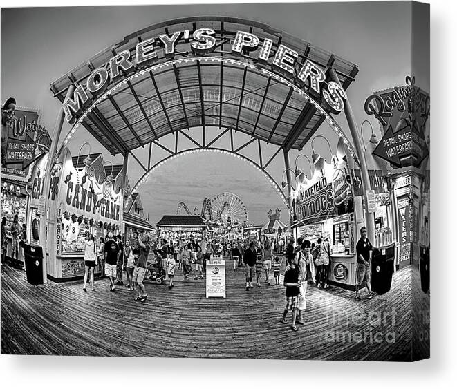 156 Foot Tall Canvas Print featuring the photograph Moreys Piers in Wildwood in black and white by Mark Miller