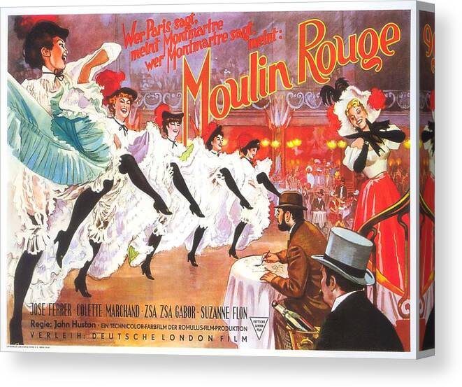 Moulin Canvas Print featuring the mixed media ''Moulin Rouge'', 1952, Germany by Movie World Posters