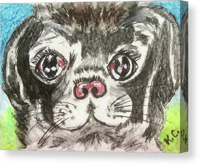 Little Black Pug Canvas Print featuring the painting My Little Black Pug by Kathy Marrs Chandler