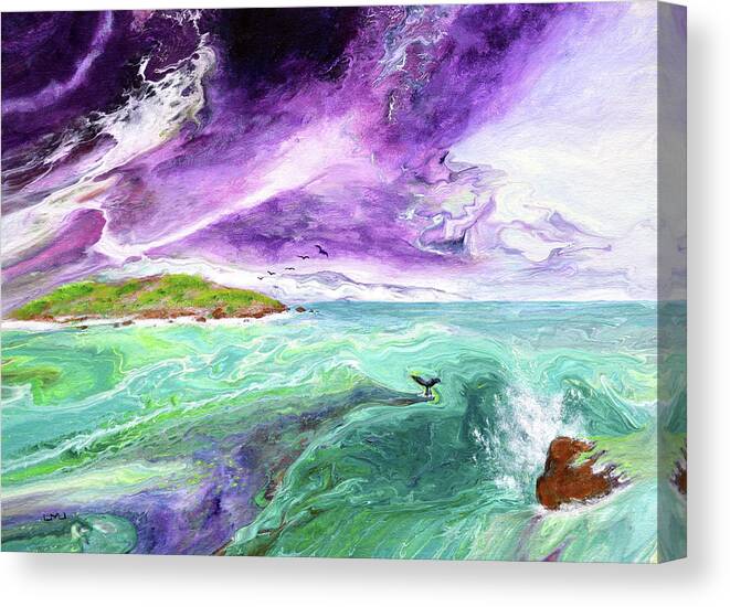 Moody Canvas Print featuring the painting Mysterious Island by Laura Iverson
