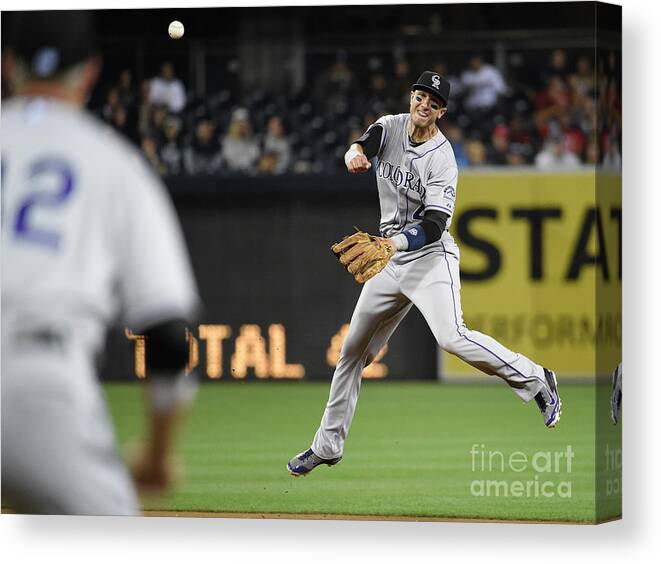 Second Inning Canvas Print featuring the photograph Nick Hundley and Troy Tulowitzki by Denis Poroy