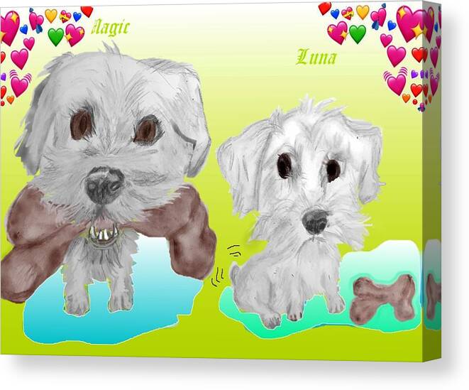 Schnoodle Magic Luna Sketch Digitally Colored Canvas Print featuring the mixed media No Bones about it by Pamela Calhoun