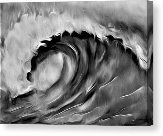 Ocean Wave Canvas Print featuring the digital art Ocean Wave Abstract - B/W by Ronald Mills