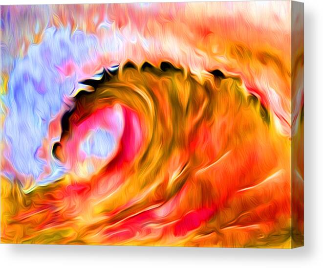 Ocean Wave Canvas Print featuring the digital art Ocean Wave in Flames by Ronald Mills