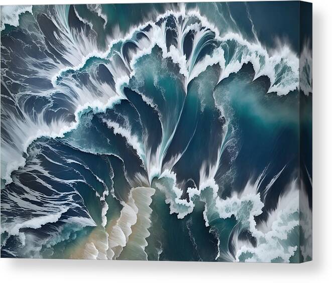 Ccitypictures Canvas Print featuring the digital art Ocean Waves Crashing on Shore by Mark Greenberg