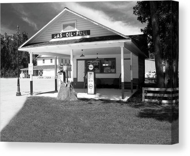 Old Esso Station Photo Canvas Print featuring the photograph Old Esso Service Station BW by Bob Pardue