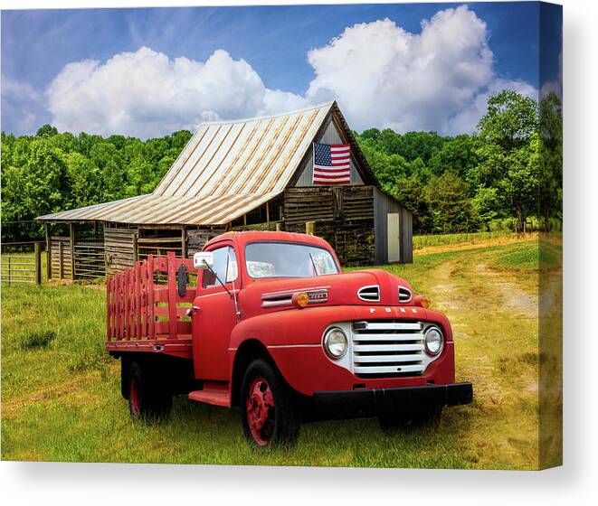 Truck Canvas Print featuring the photograph Old Truck at the Patriotic Barn by Debra and Dave Vanderlaan