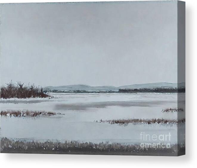  Canvas Print featuring the painting On the way I Painting winter winter landscape acrylic on canvas acrylic landscape landscape painting blue sky melting ice melting snow norwegian nature snow spring swamp swamp in the spring by N Akkash