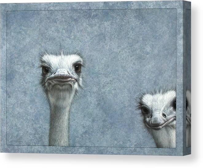 Ostriches Canvas Print featuring the painting Ostriches by James W Johnson