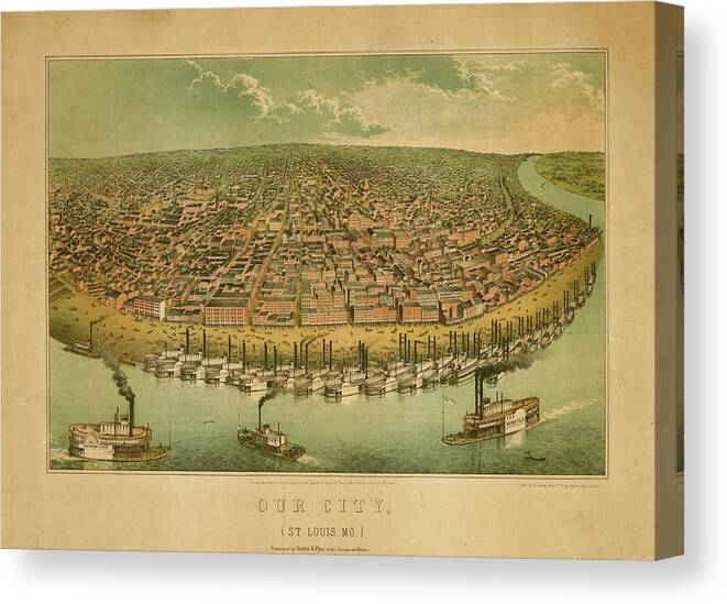 Birds-eye Canvas Print featuring the drawing Our City, St. Louis Missouri 1859 by Vintage Places