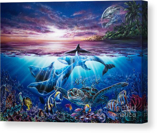 Orcas Canvas Print featuring the painting Overture by Lisa Clough Lachri