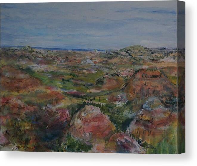 Badlands Canvas Print featuring the painting Painted Canyon by Helen Campbell
