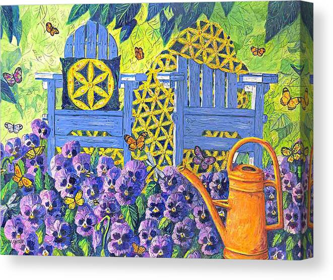 Purple Pansies Canvas Print featuring the painting Pansy Quilt Garden by Diane Phalen