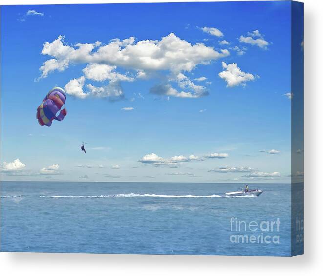Digital Art Canvas Print featuring the photograph Paragliding Benidorm Spain cloudy day by Pics By Tony