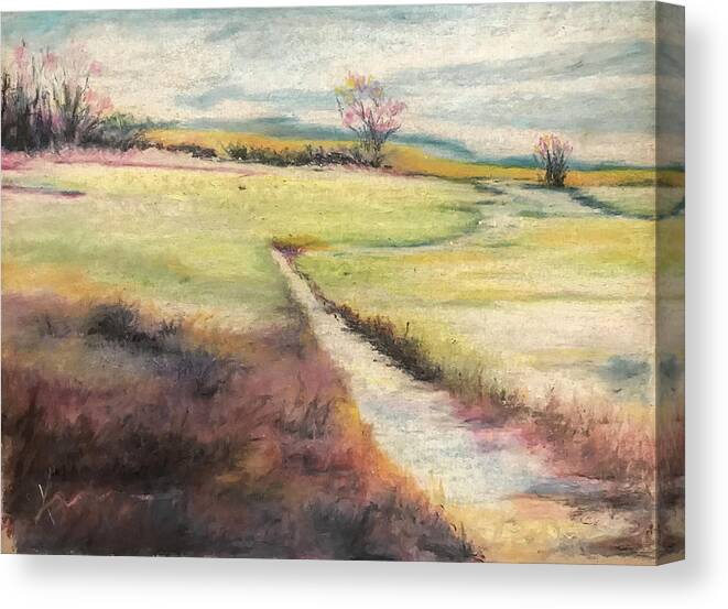 Oil Pastel Canvas Print featuring the painting Peaceful Path by Katrina Nixon