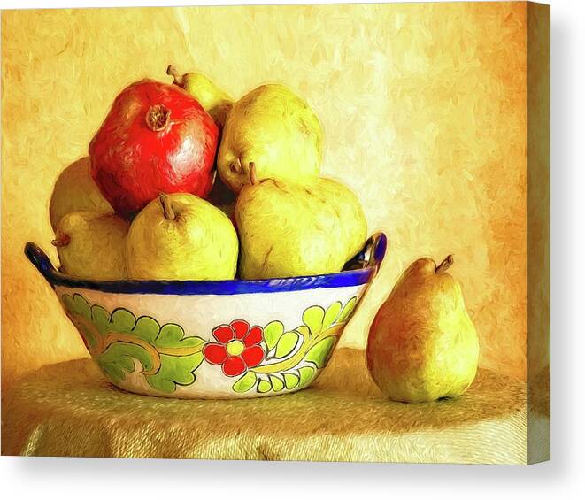 Pears Canvas Print featuring the photograph Pears and a Pomegranate by Sandra Selle Rodriguez