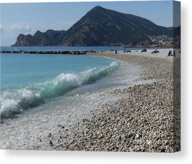 Pebble Beach Canvas Print featuring the photograph Pebble beach and wave - Altea - Alicante - Spain by Phil Banks