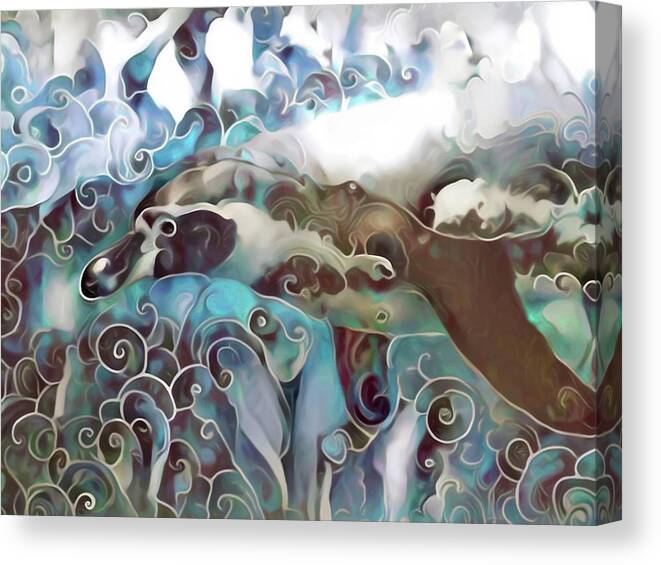 Penguin Canvas Print featuring the digital art Penguin in the Surf by Susan Maxwell Schmidt
