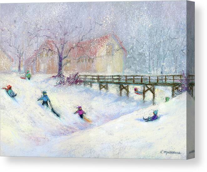 Sledding Canvas Print featuring the painting Perkins Park Memories by Rebecca Matthews