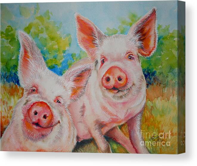 Pig Canvas Print featuring the painting Pigs Pink and Happy by Summer Celeste