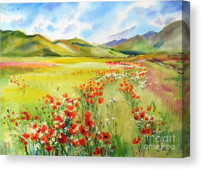 Poppies Canvas Print featuring the painting Poppy field by Betty M M Wong