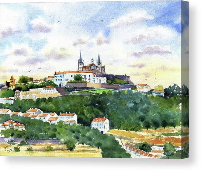 Portugal Canvas Print featuring the painting Portalegre in Alentejo Portugal Painting by Dora Hathazi Mendes