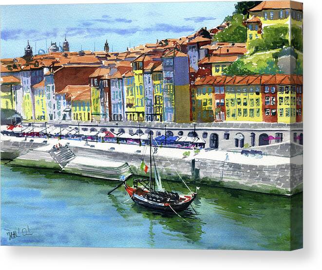 Portugal Canvas Print featuring the painting Porto Ribeira Painting by Dora Hathazi Mendes