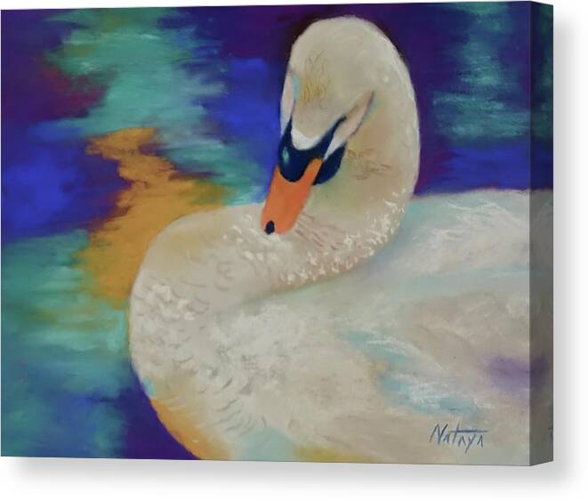 Swan Canvas Print featuring the pastel Preening Swan by Nataya Crow