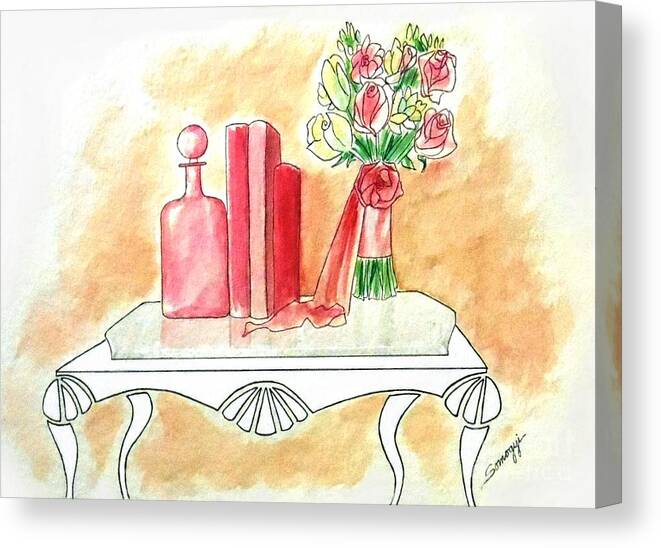 Tablescape Canvas Print featuring the painting Pretty in Pink by Jayne Somogy