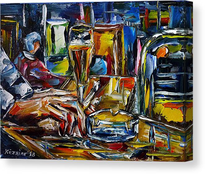 Drinking Man Canvas Print featuring the painting Pubbing by Mirek Kuzniar