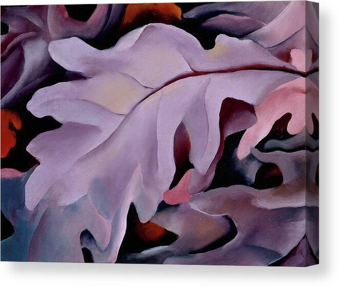 Georgia O'keeffe Canvas Print featuring the painting Purple leaves - Abstract modernist nature painting by Georgia O'Keeffe