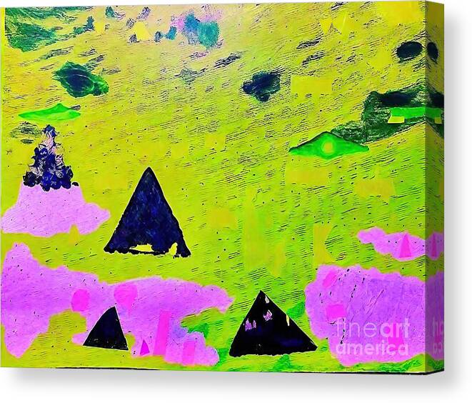 Pyramids Canvas Print featuring the painting Pyramids of Egypt Painting pyramids summer surrealism yellow afr by N Akkash