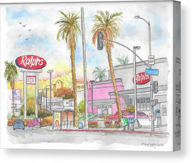 Ralphs Canvas Print featuring the painting Ralph's Supermarket, Sunset Blvd., Hollywood, CA by Carlos G Groppa