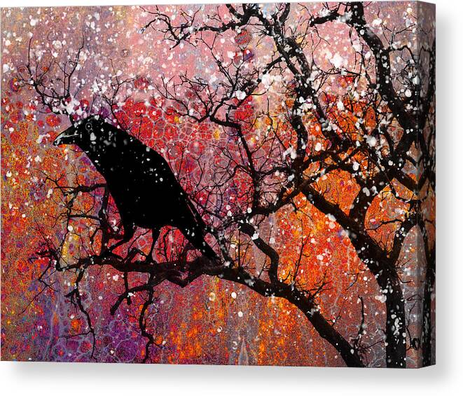 Raven Canvas Print featuring the digital art Raven in The Snow by Sandra Selle Rodriguez