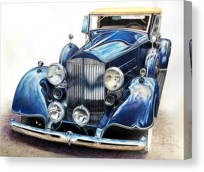Car Canvas Print featuring the drawing Reflection on Blue by David Neace