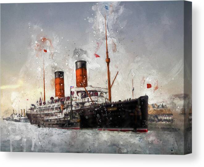 Steamer Canvas Print featuring the digital art R.M.S. Campania by Geir Rosset