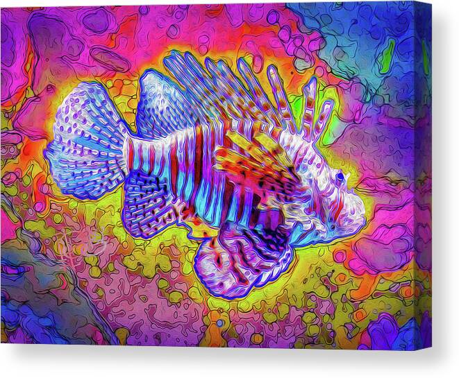 Lion Fish Canvas Print featuring the digital art Roaring Invasion by Gene Bollig