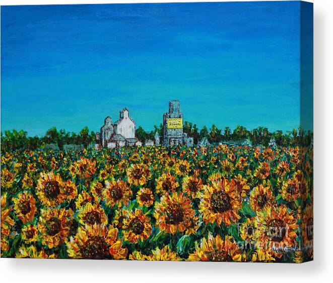 Landscape Canvas Print featuring the painting Rogers Elevator and Mercantile by Linda Donlin