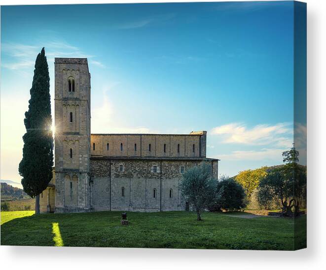 Montalcino Canvas Print featuring the photograph Sant Antimo Abbey in the Morning by Stefano Orazzini