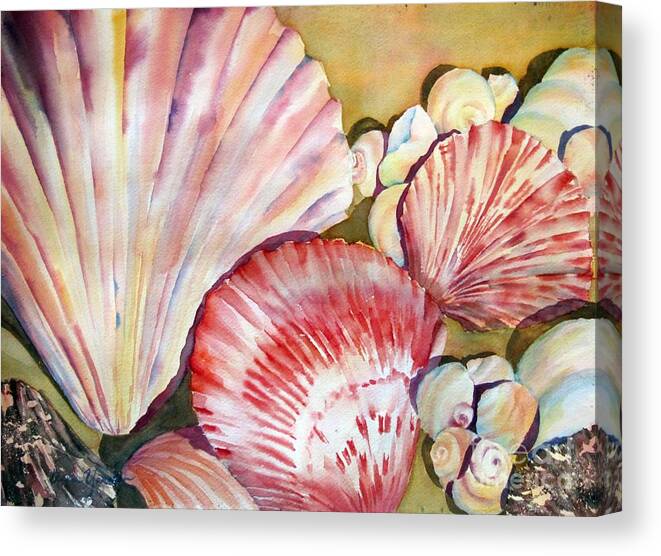 Watercolor Canvas Print featuring the painting Seashells I by Liana Yarckin