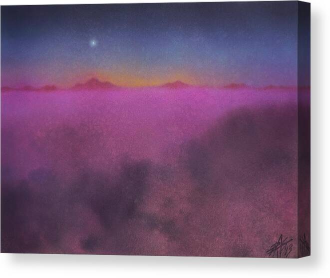 Albuquerque Canvas Print featuring the painting Sleeping Volcanoes and Evening Star by Robin Street-Morris